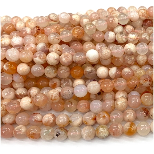 Natural Genuine Pink White Cherry Blossoms Agate Round Loose Gemstone Stone Beads Jewelry Design Necklace Bracelets 07662