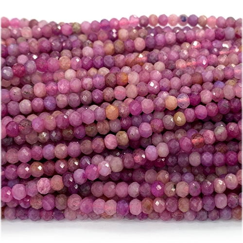 15.5 " Veemake Natural Genuine PInk Red Ruby Faceted Rondelle Bracelets Jewelry Loose beads 07672