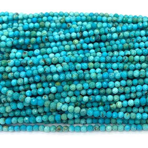Veemake Natural Genuine Gemstones High Quality Blue Turquoise Round Faceted Small Making Necklaces Bracelets Jewelry Beads 07664