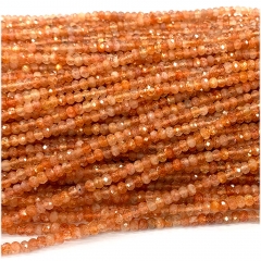 15.5 " Veemake Natural Genuine High Quality Sanidine Orange Gold Sunstone Faceted Rondelle Bracelets Jewelry Loose beads 07668