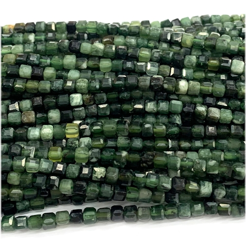 15.5 " Veemake Natural Stone Genuine Gemstone Green Canada Jade Edge Cube Faceted Small Jewelry Necklaces Bracelets Loose Small Beads 07657