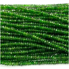 15.5 " Veemake Natural Genuine Dark Green Chrome Diopside Faceted Rondelle Bracelets Jewelry Loose beads 07671