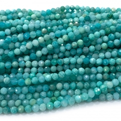 Veemake Natural Genuine Gemstones Blue Russia Amazonite Round Faceted Small Making Necklaces Bracelets Jewelry Beads 07691