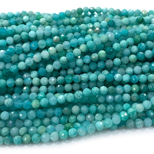 Veemake Natural Genuine Gemstones Blue Russia Amazonite Round Faceted Small Making Necklaces Bracelets Jewelry Beads 07691