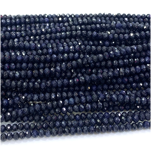 15.5 " Veemake Natural Genuine High Quality Dark Blue Sapphire Faceted Rondelle Bracelets Jewelry Loose beads 07693