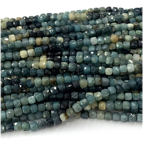 15.5 " Veemake Natural Stone Real Genuine Green Blue Tourmaline Cube Faceted Small Jewelry Beads 07696