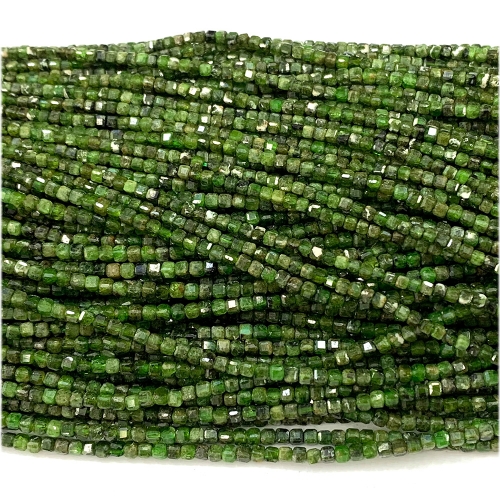 15.5 " Veemake Natural Stone Genuine Gemstone Green Diopside Edge Cube Faceted Small Jewelry Necklaces Bracelets Loose Small Beads 07719