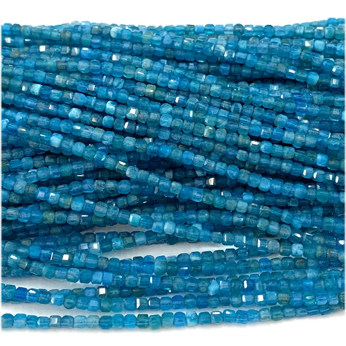 15.5 " Veemake Natural Stone Genuine Gemstone Blue Apatite Edge Cube Faceted Small Jewelry Necklaces Bracelets Loose Small Beads 07720