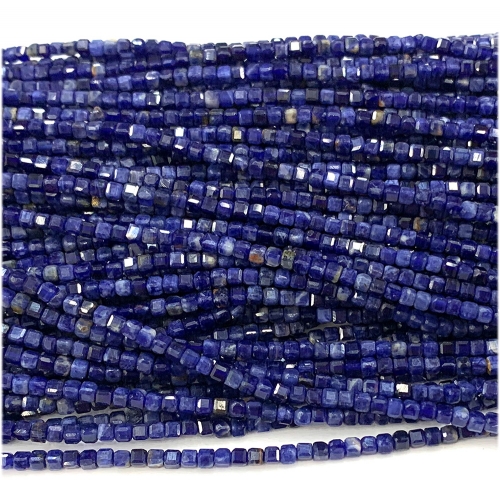15.5 " Veemake Natural Stone Genuine Gemstone Blue Sodalite Edge Cube Faceted Small Jewelry Necklaces Bracelets Loose Small Beads 07723