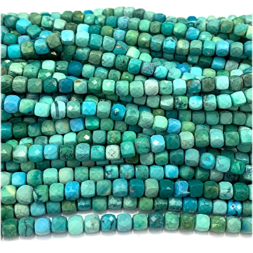 High Quality Natural Stone Real Genuine Blue Green Turquoise Cube Faceted Small Jewelry Bracelet Necklace Beads 07735