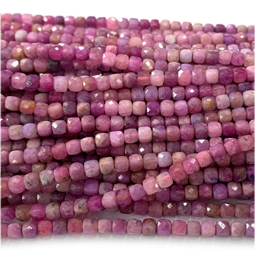 15.5 " Veemake Natural Stone Real Genuine High Quality Red Ruby Cube Faceted Small Jewelry Beads 07733