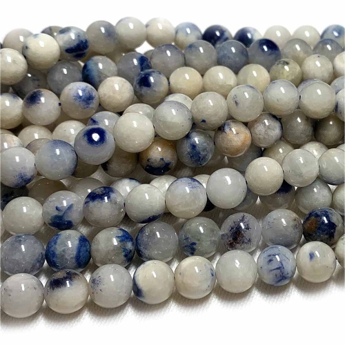 16" Natural Genuine blue white Dumortierite in Quartz Dumoyite думолит Round Jewelry Loose Beads 07754