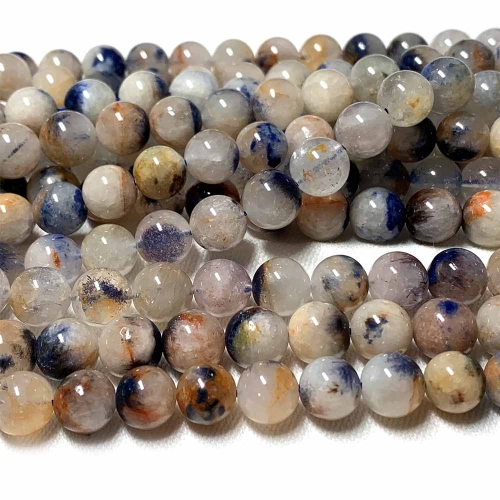 16" Natural Genuine blue white Dumortierite in Quartz Dumoyite думолит Round Jewelry Loose Beads 07753