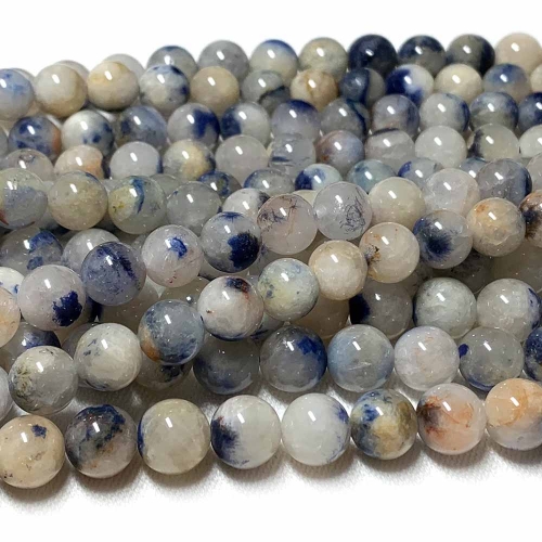 16" Natural Genuine blue white Dumortierite in Quartz Dumoyite думолит Round Jewelry Loose Beads 07752