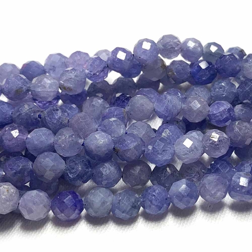15.5 " Veemake Natural Genuine Gemstones Blue Tanzanite Round Faceted Making Necklaces Bracelets Jewelry Beads 07764