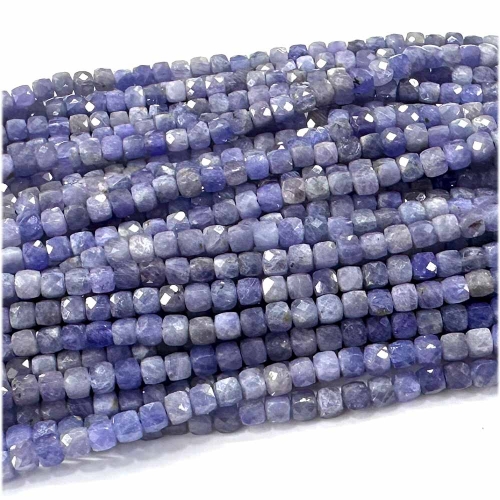 15.5 " Veemake Natural Stone Real Genuine Blue Tanzanite Cube Faceted Small Jewelry Necklaces Bracelets Beads 07766