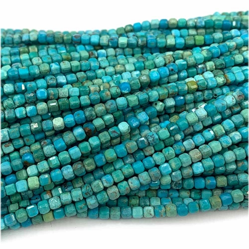 Natural Stone Genuine Gemstone Blue Green High Quality Turquoise Edge Cube Faceted Small Jewelry Necklaces Bracelets Small Beads 07794