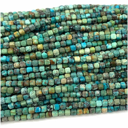 15.5 " Veemake Natural Stone Genuine Gemstone Blue Green Turquoise Edge Cube Faceted Small Jewelry Necklaces Bracelets Loose Small Beads 07793