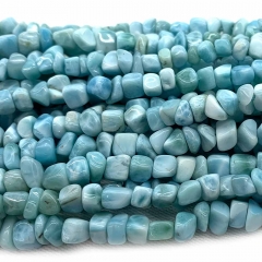 Natural Genuine High Quality Blue Larimar Grand Nugget Free Form Fillet Irregular Pebble Beads 07800
