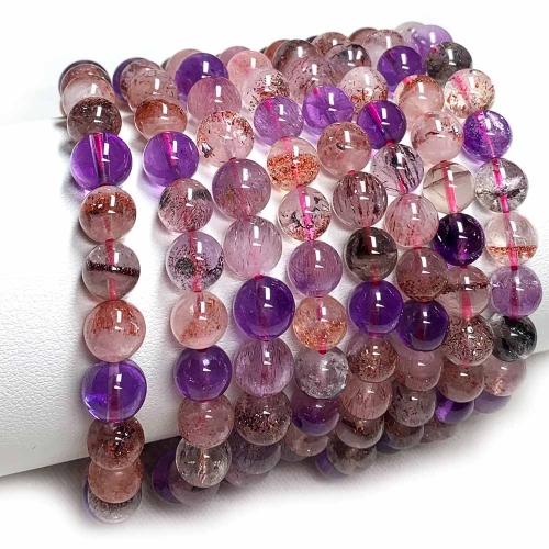 High Quality Natural Genuine Purple Red Pink Super Seven Super 7 Rosite Muscovite スーパー7 Melody Stone Bracelet Bracelets Round Beads 07825