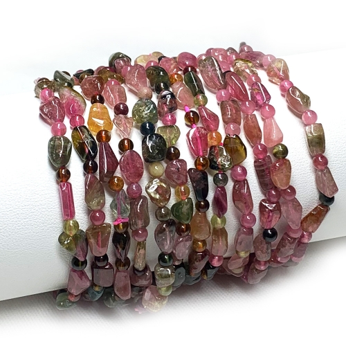 High Quality Natural Genuine Clear Colorful Green Pink Tourmaline Multi-color Bracelet Nugget Round beads 07816