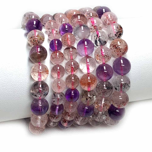 High Quality Natural Genuine Purple Red Pink Super Seven Super 7 Rosite Muscovite スーパー7 Melody Stone Bracelet Bracelets Round Beads 07826