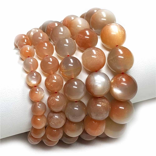 High Quality Natural Genuine Gold Moonstone Sunstone Men's Bracelet Bracelets Round Loose Beads 07831