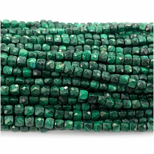 Natural Genuine Stone Green Malachite Cube Faceted Small Jewelry Bracelet Necklace Loose Beads 07852