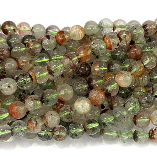 Natural Genuine Clear Green Red Fancy Phantom Garden Quartz Crystal Jewelry Gemstones Round Loose Bracelet Necklace Beads 15.5" 07858
