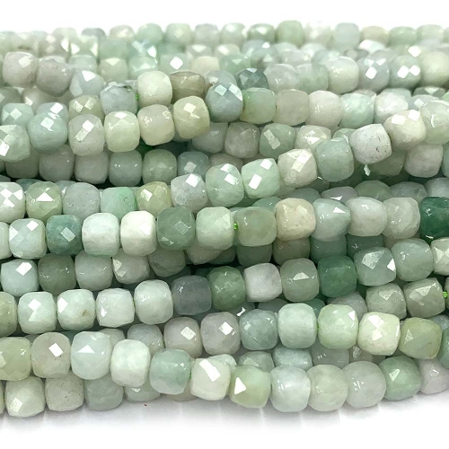 Natural Genuine Stone Green  Jadeite Jade Cube Faceted Small Jewelry Bracelet Necklace Loose Beads 07905