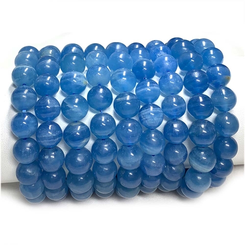 Veemake High Quality Natural Genuine Clear Blue Calcite Bracelet Bracelets Round Loose Beads 07883