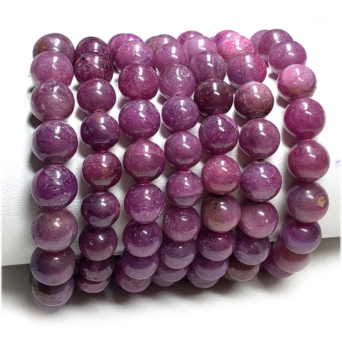 Veemake Natural Genuine Purple Red Ruby Bracelet Bracelets Round Loose Beads 07894
