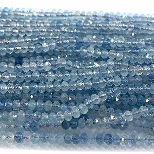 15.5 " Veemake Natural Genuine Clear Blue Aquamarine Faceted Small Rondelle Jewelry Bracelets Necklaces Loose Beads 07576