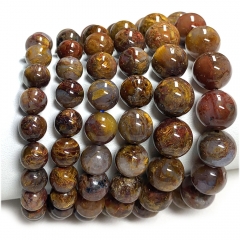 Veemake High Quality Natural Genuine Yellow Brown Gold Pietersite Bracelet Necklace Round Loose Beads 07877