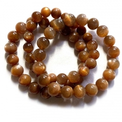 Veemake High Quality Natural Genuine Gold Sunstone Bracelet Necklace Round Loose Beads 07897
