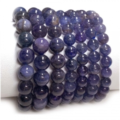 Veemake Natural Genuine Purple Blue Tanzanite Bracelet Necklace Round Loose Beads 07869