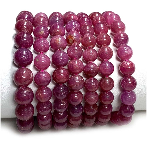Veemake Natural Genuine Purple Red Ruby Bracelet Bracelets Round Loose Beads 07893