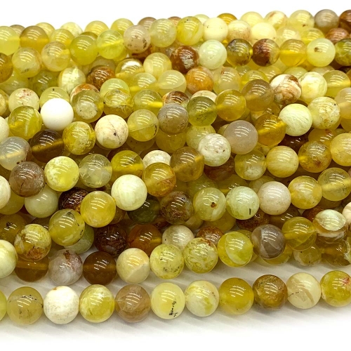 High Quality Natural Genuine Yellow Opal Round Loose Small Jewelry Gemstones Necklace Bracelet Beads 15.5" 07928