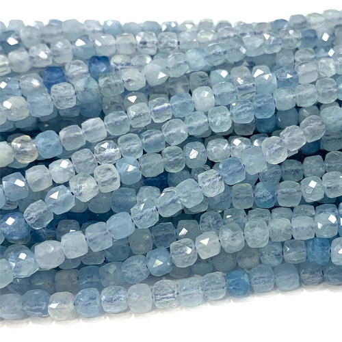 15.5 " Veemake Natural Real Genuine Blue Green Aquamarine Irregular Cube Faceted Small Jewelry Beads 07935