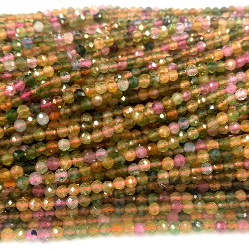 15.5 " Veemake High Quality Natural Genuine Gemstones Clear Yellow Green Pink Tourmaline Round Faceted Small necklaces bracelets jewelry beads 07931