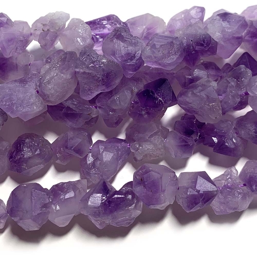 High Quality Natural Genuine Raw Mineral Purple Amethyst Crystal Quartz Hand Cut Nugget Free Form Rough Matte Faceted Beads 15.5“ 05326