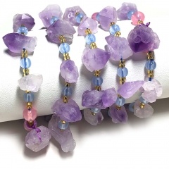 Veemake Natural Genuine Purple Amethyst Bracelet Bracelets Nugget Rough Beads 07927