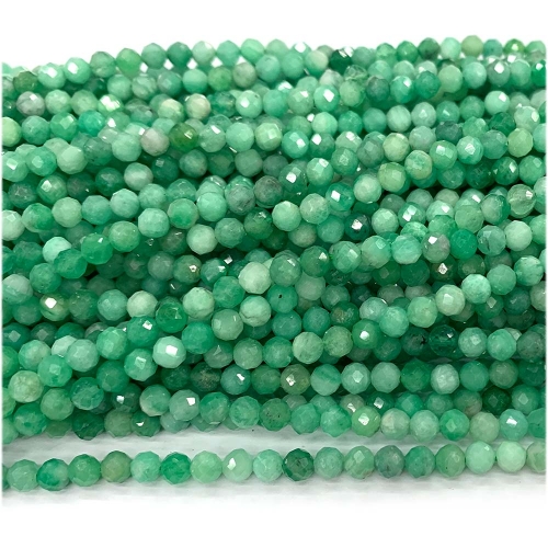 High Quality Veemake Natural Genuine Gemstones Green Emerald Round Faceted Small Making Necklaces Bracelets Jewelry Beads 07940