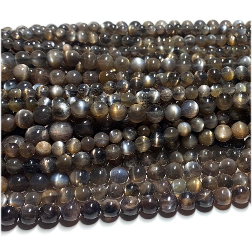 AAA High Quality Real Genuine Natural Gray Black Gold Sunstone  flash light Round Loose Gemstone Ball Small Beads 6mm 15" 07955