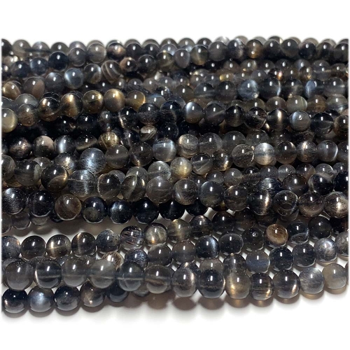 AAA High Quality Real Genuine Natural Gray Black Gold Sunstone  flash light Round Loose Gemstone Ball Small Beads 6mm 15" 07954
