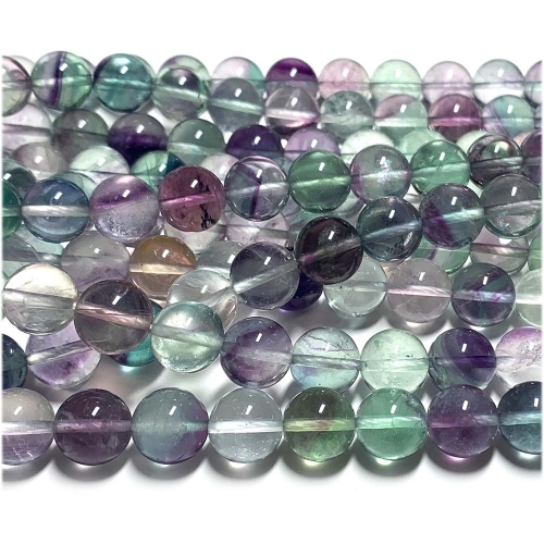 Genuine Natural AAA High Quality Multi Color Clear Blue Green Yellow Purple Fluorite Semi-precious stones Round  Beads  15.5" 07945