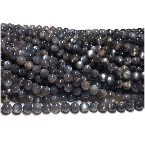 AAA High Quality Real Genuine Natural Gray Black Gold Sunstone  flash light Round Loose Gemstone Ball Small Beads 6mm 15" 07953