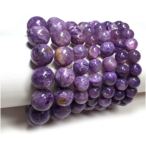 Veemake Natural Genuine Purple Charoite Bracelet Necklace Round Loose Jewelry Making Beads 07963