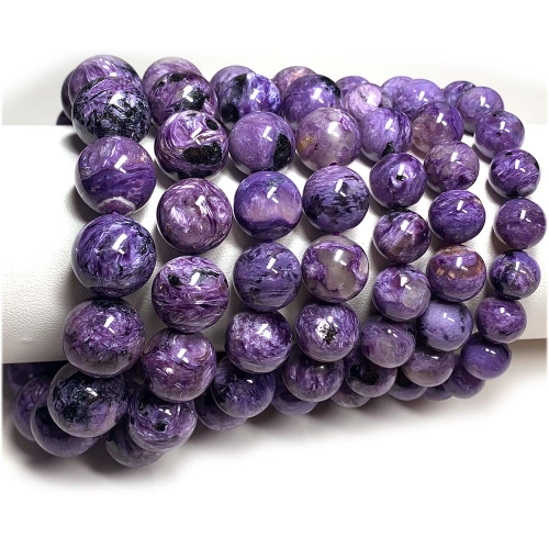 Veemake Natural Genuine Purple Charoite Bracelet Necklace Round Loose Jewelry Making Beads 07961