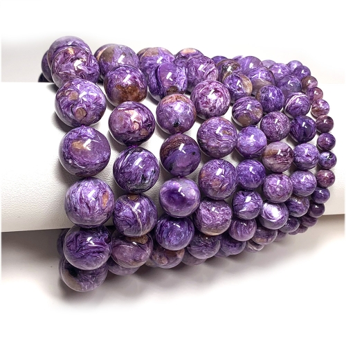 Veemake Natural Genuine Purple Charoite Bracelet Necklace Round Loose Jewelry Making Beads 07962